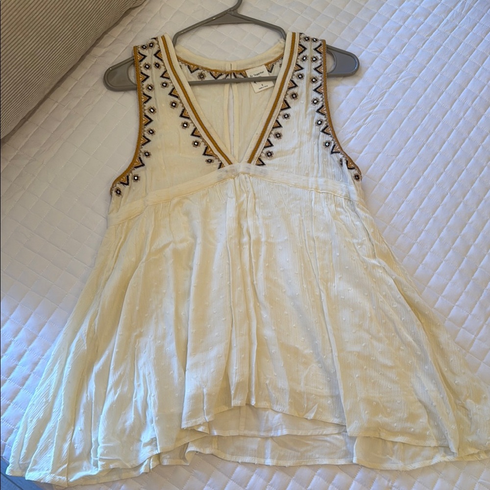 By Together Cream Embroidered Sleeveless Blouse